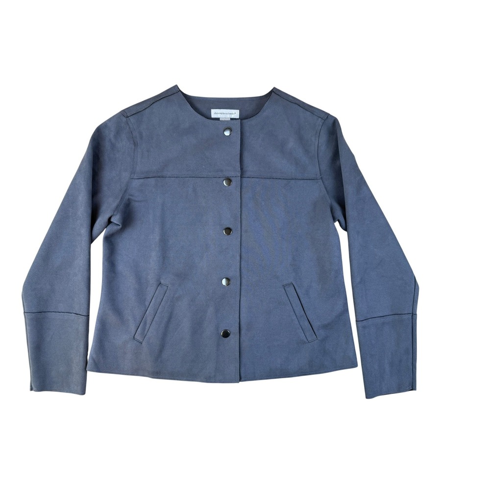 Faux Suede Jacket Snap‎ Front Blue Grey Small Christopher & Banks